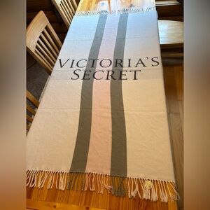 Victoria's Secret Cream, Pink, and Gray Striped Throw 60x50, 100% Acrylic